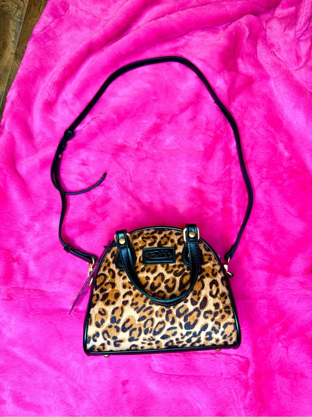 Von Dutch Leopard Print bowler with Black Trim and Gold Logo